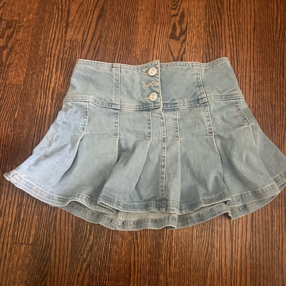 Denim Pleated Mini Skirt urban outfitters